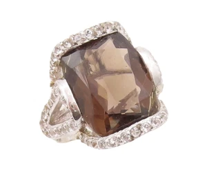 925 Sterling Silver Vintage Ring Designer Smoky Quartz & Topaz Sz 7.5 RG29710 - Picture 1 of 9