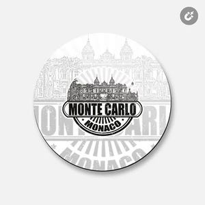 Monte Carlo Grunge Travel | 4'' X 4'' Round Decorative Magnet - Picture 1 of 2