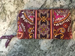 Vera Bradley Purple Orange Pink White Zip Around Wallet - Picture 1 of 8