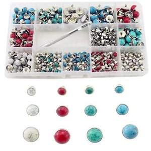 320 Sets Faux Turquoise Rivets Kit 6/8/10mm 4 Colors Metal Rapid Rivet with T... - Picture 1 of 7