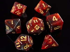 Red Nova Würfel - Schwarz und Rot Glitzer Acryl 7er Set DnD Würfel - Bild 1 von 4