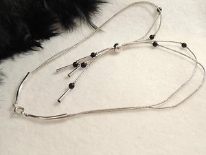 Double chain Liquid Silver Onyx 0.925 Sterling Silver 18" NECKLACE 2 3/4" center - Picture 1 of 2