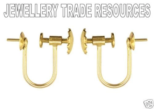 9ct YELLOW GOLD EARRING WIRES SCREW CLIP ON 4MM CUP — 第 1/1 张图片