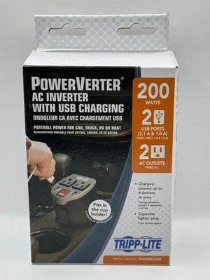 Tripp Lite 200W AC Car Cupholder Inverter with USB Charging 2 Outlet/2 USB - NEW - Image 1 of 3