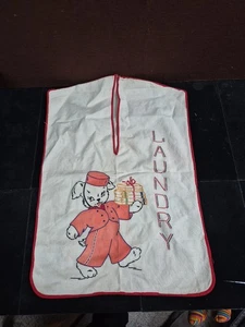 Vintage bestickt Wäschesack Kleidersack Welpe Concierge 23x18 Zoll  - Bild 1 von 6