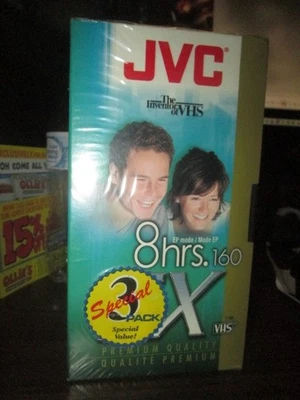 JVC SX-160 Sealed Blank VHS Tapes For VCR 3 Pack T-160 8 Hour Premium Quality - Image 1 of 2