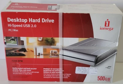 Iomega 500GB Desktop Hard Drive External Hi-Speed USB 2.0 PC/Mac 7200 RPM NEW - Image 1 of 4