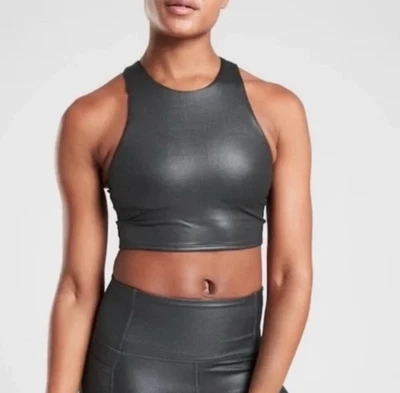 Athleta Conscious Crop Top Bra Metallic Black Gray Padded Medium - Image 1 of 4