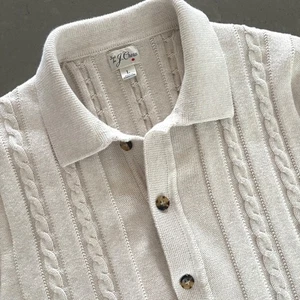 J Crew Herren L Zopfmuster Kurzarm Poloshirt Pullover Rat Pack Retro Knopf - Bild 1 von 8