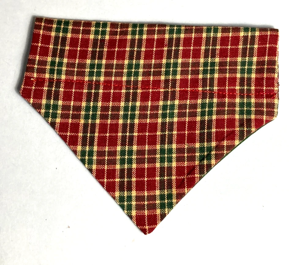 Over Collar Slide On Pet Dog Cat Bandana  RED/GREEN  PLAID   SMALL - Image 1 of 1