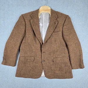 Lands' End Mens 46R 100% Wool Harris Tweed Blazer Brown Houndstooth Pattern - Picture 1 of 16