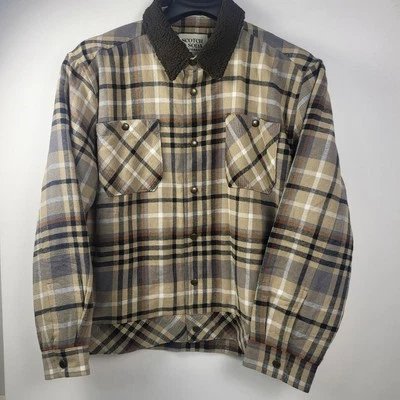 Chaqueta a Presión Scotch & Soda Para Hombres XLarge Sherpa Forrada Franela a Cuadros Moca Nueva Foto 1 de 4