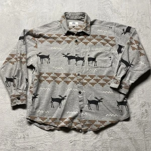VTG True Grit Shirt Mens Medium Gray Flannel Aztec Moose AOP Western USA Made - Picture 1 of 10