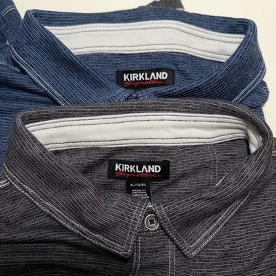 Kirkland Signature Polo Shirt Mens XL Lot of 2 Blue Gray Striped Modal Blend - Image 1 of 4