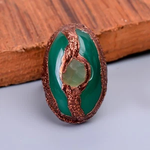 Green Chalcedony Stone Copper Eternity Handmade Handcrafted Electroformed Ring - Picture 1 of 14