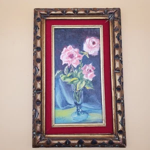 VTG 12"x6" Original Still Life Flowers Floral Oil Painting W/ Frame - Picture 1 of 18
