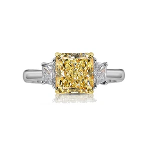 Fancy Vivid Yellow 2.40 Ct Radiant Cut IGI Lab Grown Diamond Ring 14K White Gold - Picture 1 of 16