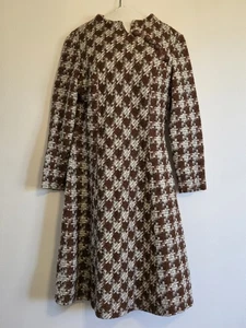 Vintage 60er Hahnentritt Langarm A Linie Kleid Bleeker Street Secretary Mod Etuikleid - Bild 1 von 19