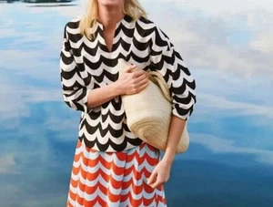 NWT Uniqlo Marimekko Linen Blend 3/4 Sleeve Blouse Shirt Waves M - Picture 1 of 10