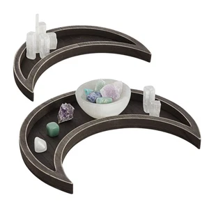 2-Piece Dark Brown Decorative Wooden Crescent Moon Tray - Rustic Home Décor A... - Picture 1 of 6