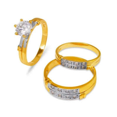 NEW 14K TWO TONE GOLD WEDDING TRIO RING SET - Image 1 of 2