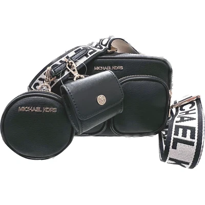 MICHAEL KORS JET SET ITEM MD POCKET CROSSBODY TECH ATTACHED LEATHER BAG BLACK - Image 1 of 4