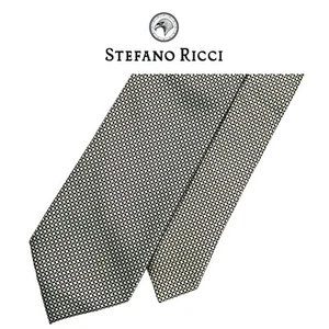 Stefano Ricci Green Tie - Black Grid White Micro Dots Pattern 100% Silk  Italy  - Picture 1 of 10