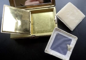 Vintage signiert Kleeblatt Musikspiegel Puder kompakt goldfarben -A481 - Bild 1 von 9