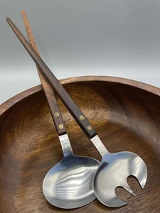 Vintage SALAT BESTECK 60er Teakholz & Edelstahl danish design midcentury modern - Bild 1 von 16