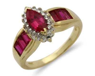 Women Ruby (Lab-Created) & Diamond Gemstone Ring in 14k Solid Yellow Gold - Image 1 of 4