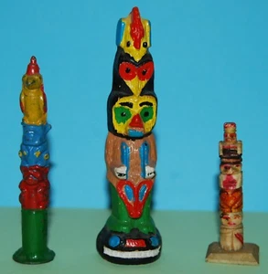 3 Vintage Indianer Alaska-Kanadier Totempfähle ca. 1930-1950-2-1/4-3-7/8 - Bild 1 von 5