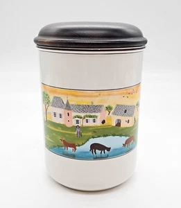 Villeroy & Boch Design Naif Large Canister Wood Lid Cover 6-1/2” Pastoral Scene - Picture 1 of 17