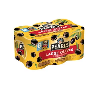 6 Pack Pearls Ripe Pitted Large Black Olives, 6 oz Can. - Picture 1 of 6