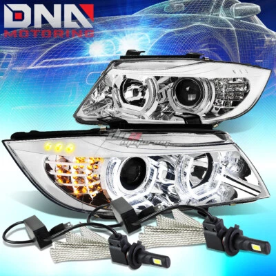 FARO PROYECTOR HALO CROMADO + ESQUINA + SISTEMA LED BLANCO 6000K AJUSTE 06-08 BMW E90 Foto 1 de 4