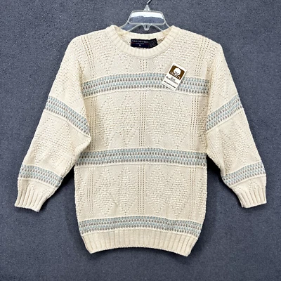 Vintage Van Heusen Sweater Adult Medium Off White stripe Knit classic cozy chic - Image 1 of 4