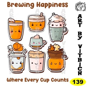 Brewing Happiness where every cup counts A4 print, Art by Vitbich, Made to order - Picture 1 of 1