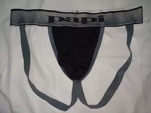 INTIMO PAPI UOMO JOCKSTRAPS COLORE NERO CON FASCIA GRIGIA TAGLIA MEDIA M - Foto 1 di 3