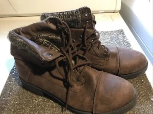 Faded Glory Size 8 Women's Brown Faux Leather Lace-Up Boots with Knitted Cuff GC - Picture 1 of 6