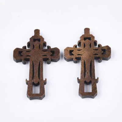 4 pingentes cruzados de madeira religiosos católicos cristãos marrom escuro 45mm - Imagem 1 de 2