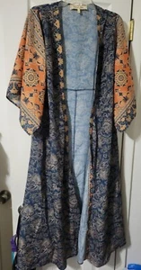 Sheryl Crow Maxi Kimono Robe fit and Flare Scrolling Floral size XS orange blue - Picture 1 of 4