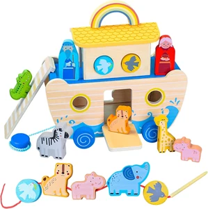 Noahs Ark Toy, Baptism Gifts for Boys with Animal Shape Sorter, Wooden Montessor - Picture 1 of 6