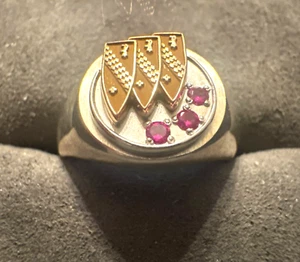 Vintage 10K BUICK 3 Ruby Service Anniversary Pin New Sterling Signet Ring - Picture 1 of 4