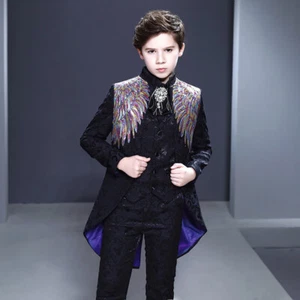 Children Kid's Boy's Sequins Stage Suit Jackets Tuxedo Swallow-tailed Coat Party - Picture 1 of 27