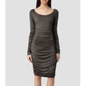 All Saints Milla Dress Size US 4 Green Gray Ruched Dress Long Sleeve  - Picture 1 of 5