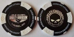 OLD GLORY HARLEY-DAVIDSON Laurel MD Black/White Skull Signature Poker Chip - Picture 1 of 3