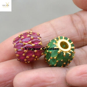 Beads Emerald Ruby Gemstone Finding 925 Sterling Silver Bracelet Necklace Making - Picture 1 of 9