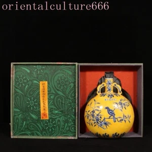 China Yellow glaze Blue&white porcelain flowers Bird Pattern Bottle Pot Vase - Picture 1 of 9