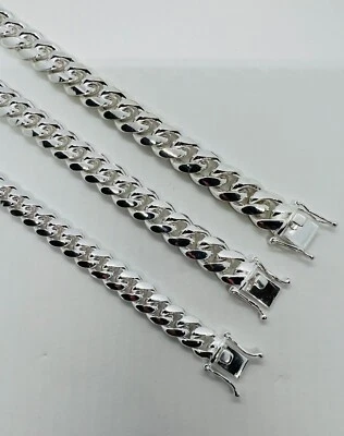 925 Sterling Silver Miami Cuban Link Bracelet Men's Box Lock, 8mm, 10mm, 12mm - Image 1 of 3