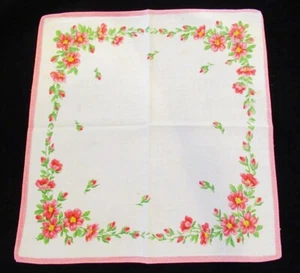 Handkerchief Cotton Pink Floral Print Stitched Border #60 - Picture 1 of 2