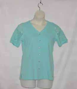 Quacker Factory Strickjacke mit Blumenmuster Perle & Spitze vorne Größe S Light Aqua - Bild 1 von 2